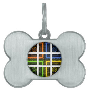 Beautiful colourful chequered geometrical stripes pet tag