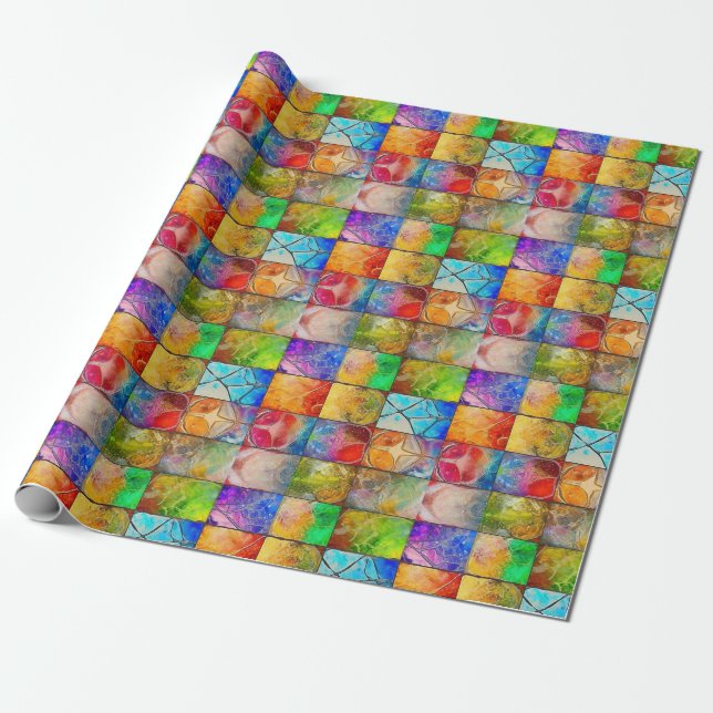 Beautiful Colourful Cracked Mosaic Tile Pattern Wrapping Paper (Unrolled)