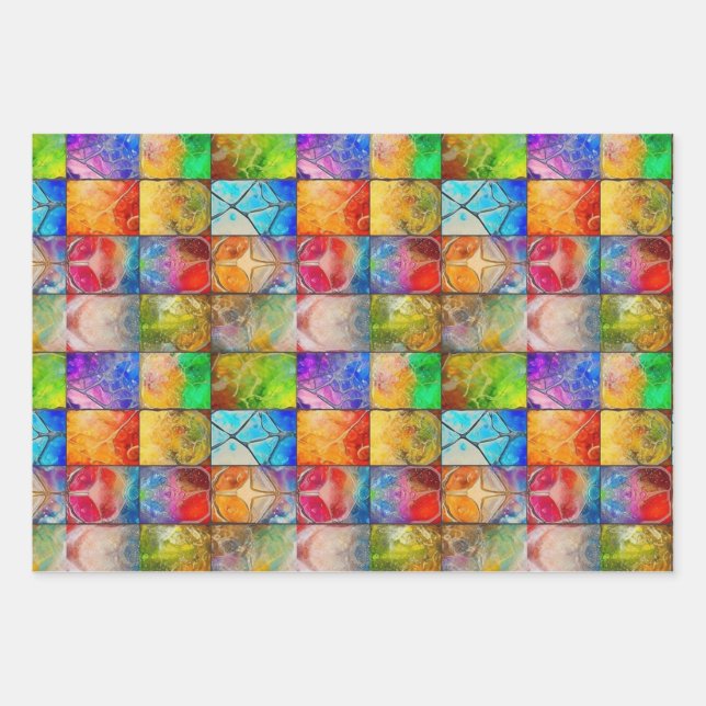Beautiful Colourful Cracked Mosaic Tile Pattern Wrapping Paper Sheet (Front)