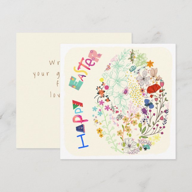 Beautiful Colourful Egg Floral Easter Card (Front/Back)