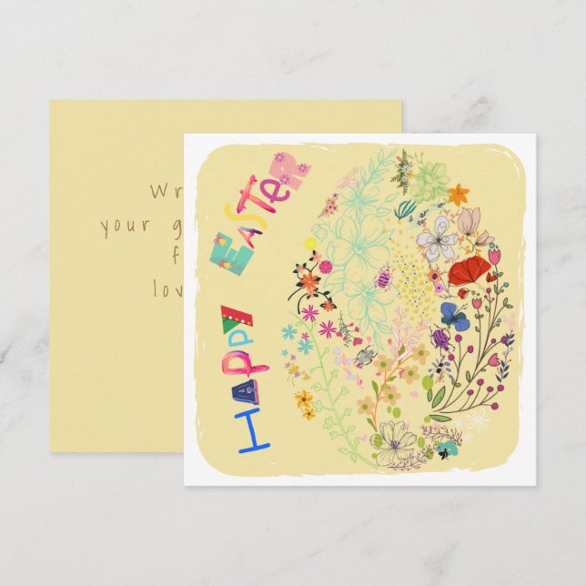 Beautiful Colourful Egg Floral Easter Card (Front/Back)
