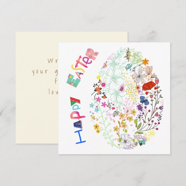 Beautiful Colourful Egg Floral Easter Card (Front/Back)