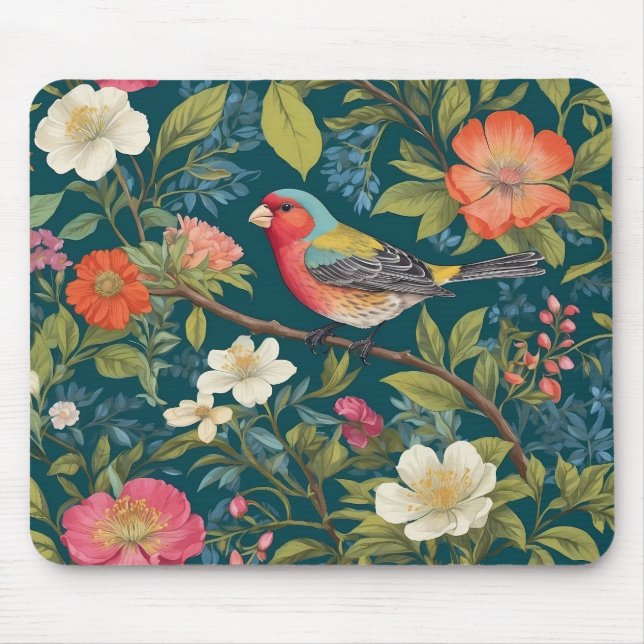 Beautiful Colourful Finch Bird Botanical Mouse Pad (Front)
