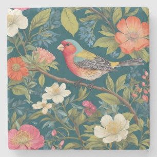 Beautiful Colourful Finch Bird Botanical Stone Coaster