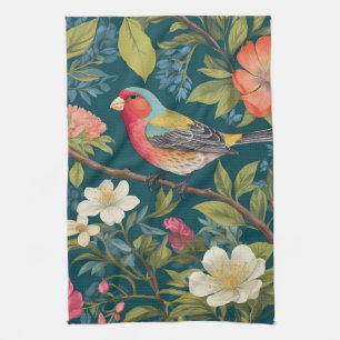 Beautiful Colourful Finch Bird Botanical Tea Towel