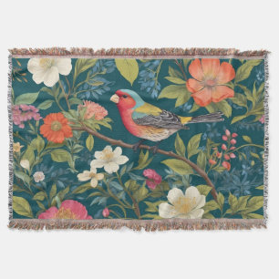 Beautiful Colourful Finch Bird Botanical Throw Blanket