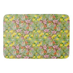 Beautiful Colourful Floral Pattern Pink Yellow  Bath Mat