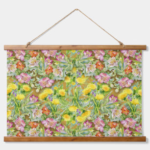 Beautiful Colourful Floral Pattern Pink Yellow Hanging Tapestry