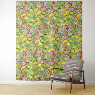 Beautiful Colourful Floral Pattern Pink Yellow Tapestry