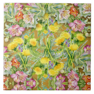 Beautiful Colourful Floral Pattern Pink Yellow Tile