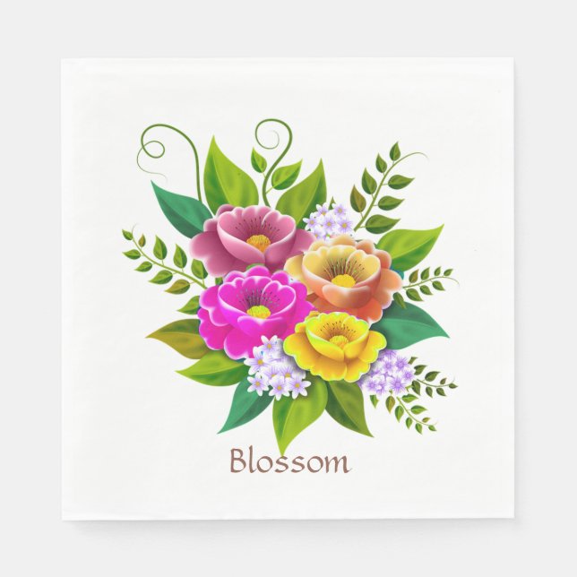 Beautiful Colourful Flower Bouquet Napkin (Front)