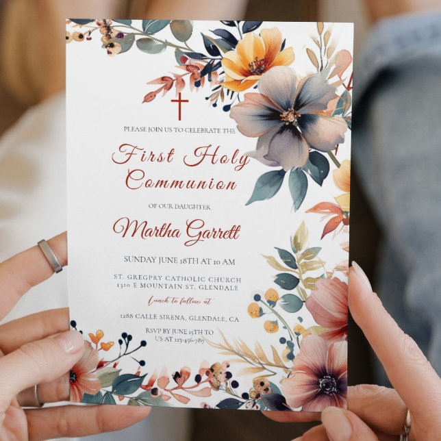 Beautiful Colourful Flowers First Holy Communion Invitation (Creator Uploaded)
