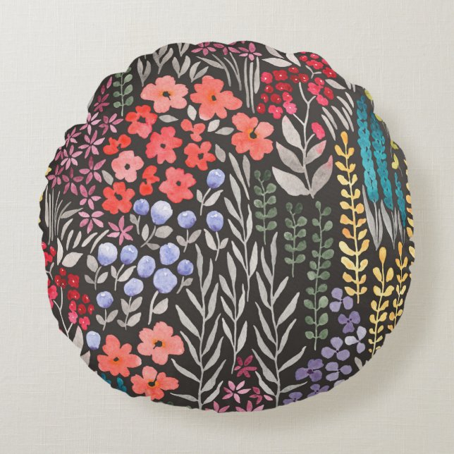 Beautiful colourful flowers garden seamless patter round cushion (Front)