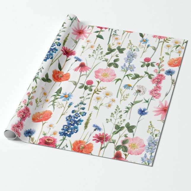 Beautiful colourful flowers garden seamless patter wrapping paper (Unrolled)