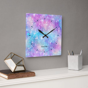 Beautiful Colourful Glittery Background Square Wall Clock