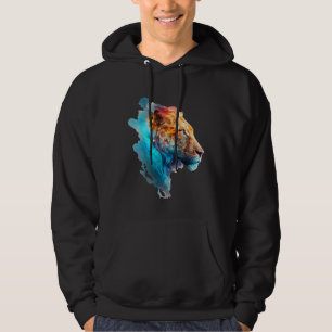 Beautiful colourful lion in blue smoke hoodie