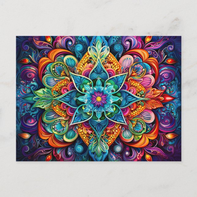 Beautiful Colourful Mandala Art Geometric Pattern Postcard (Front)
