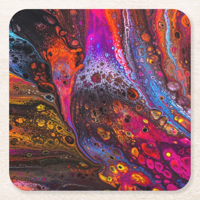 Beautiful & Colourful Molten Liquid Square Paper Coaster (Front)