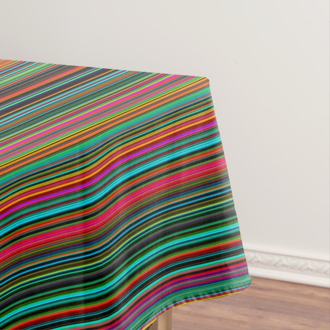 Beautiful Colourful Multicolored Stripe Pattern Tablecloth (In Situ)