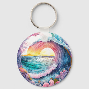 Beautiful Colourful Ocean Wave Key Ring