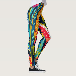 Beautiful, Colourful Otomi Floral Art pattern Leggings