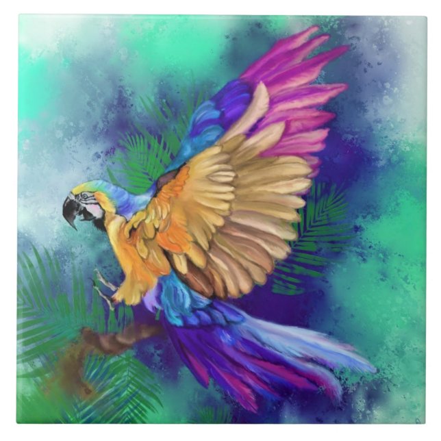 Beautiful Colourful Parrot - Exotic - Painting  Tile (Front)