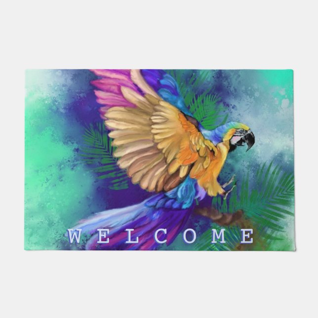 Beautiful Colourful Parrot - Migned Art - Welcome Doormat (Front)