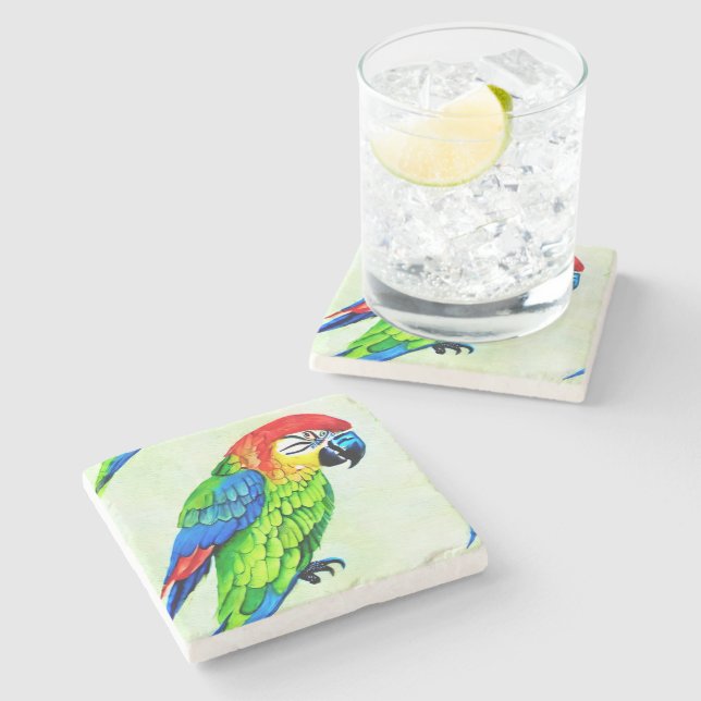 Beautiful Colourful Parrot Pattern  Stone Coaster (Side)