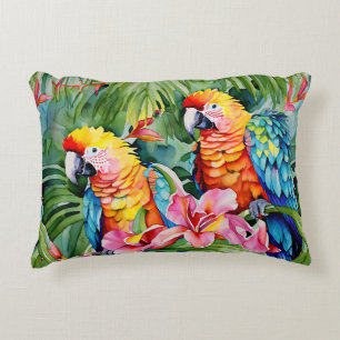 Beautiful Colourful Parrots and Tropical Flowers Decorative Cushion