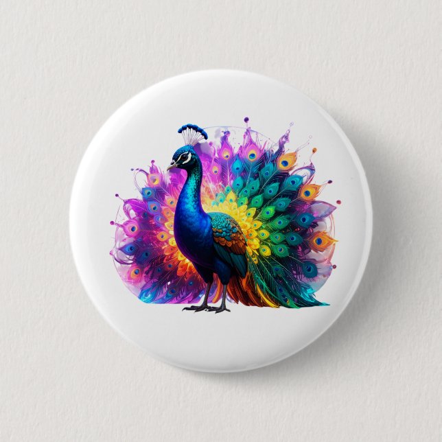 Beautiful Colourful Peacock Art  6 Cm Round Badge (Front)