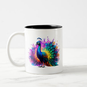 Beautiful Colourful Peacock Art Two-Tone Coffee Mug