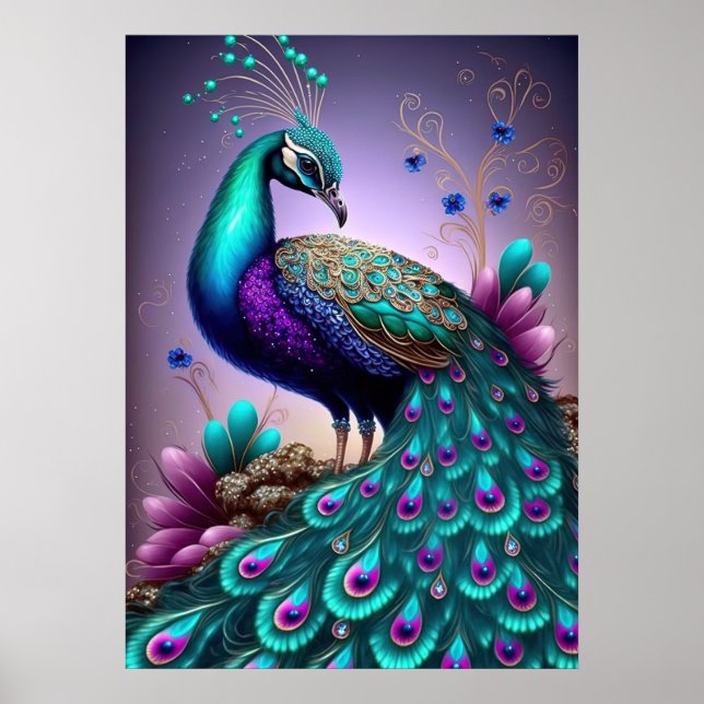 Beautiful Colourful Peacock Peafowl Bird Wildlife Poster (Front)