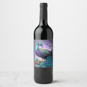 Beautiful Colourful Peacock Peafowl Bird Wildlife Wine Label