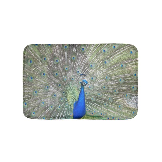 Beautiful Colourful Peacock Themed Bird Bath Mat (Front)