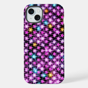 beautiful colourful purple shiny stars iPhone 15 plus case