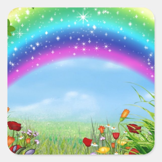 Beautiful,colourful rainbow designed products square sticker (Front)