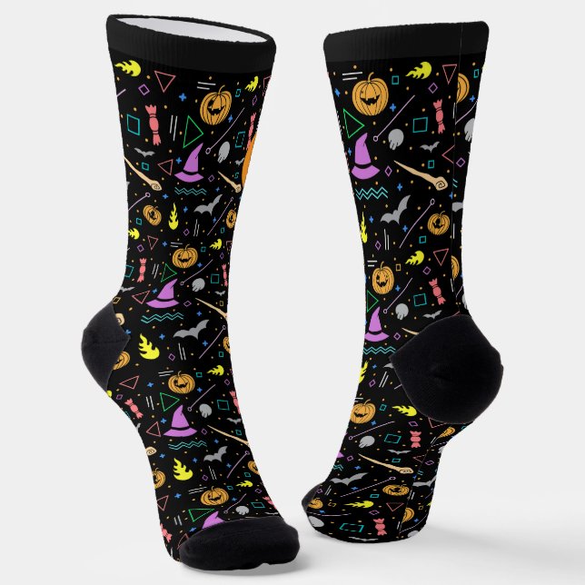 Beautiful Colourful Scary Halloween Patterns Socks (Angled)