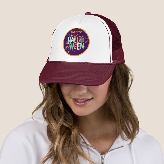 Beautiful Colourful Scary Halloween Patterns Trucker Hat (In Situ)