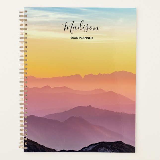 Beautiful Colourful Sky Mountains Personalised Planner (Front)