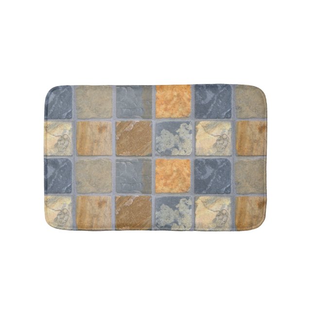 Beautiful, Colourful, Square Stone Tiles in Rows Bath Mat (Front)