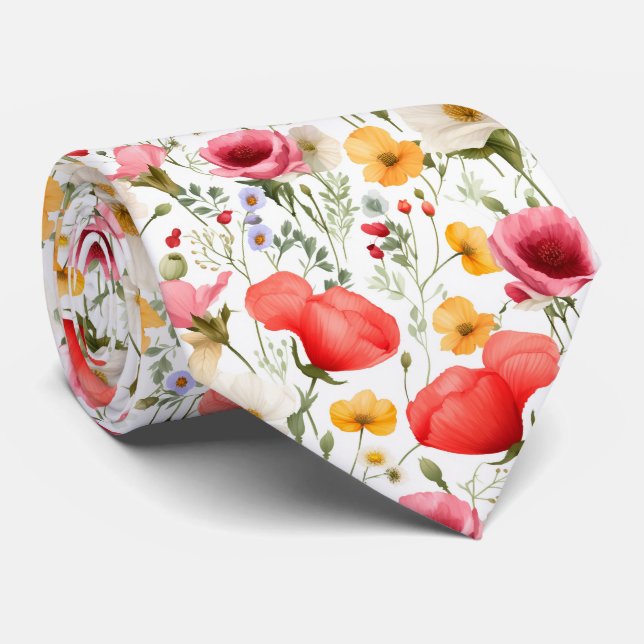 Beautiful Colourful Summer Floral  Tie (Rolled)