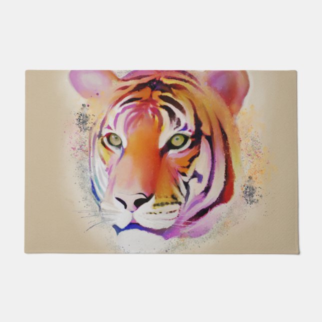 Beautiful Colourful Tiger Watercolor painting Doormat (Front)