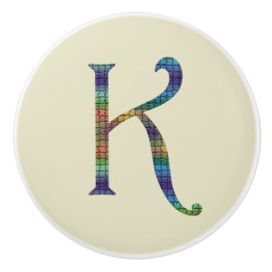 Beautiful Colourful Tile Letter K Initial Monogram Ceramic Knob