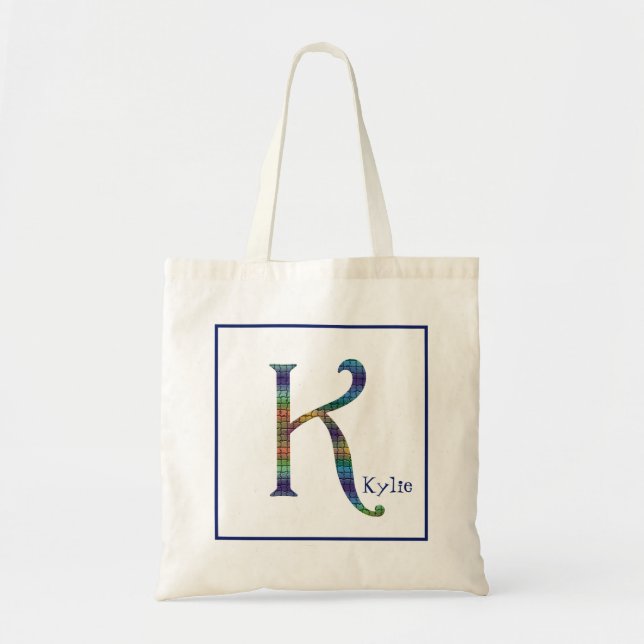 Beautiful Colourful Tile Letter K Initial Monogram Tote Bag (Front)