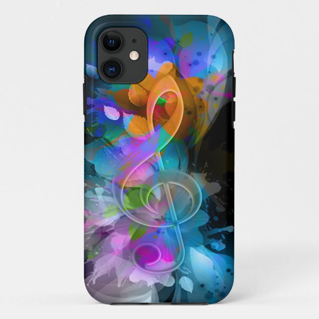 Beautiful Colourful Treble Clef Flower Leaves Pain Case-Mate iPhone Case (Back)
