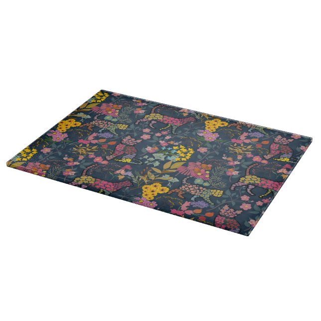 Beautiful, colourful " Ultimate Floral Cat" Cutting Board (Corner)