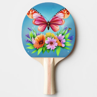 Beautiful Colourful Watercolor Butterfly and Flowe Ping Pong Paddle
