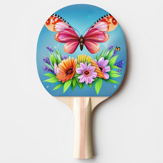 Beautiful Colourful Watercolor Butterfly and Flowe Ping Pong Paddle (Front)