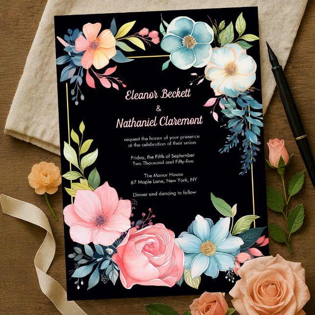 Beautiful Colourful Watercolor Floral Wedding Invitation (Beautiful Colorful Watercolor Floral Wedding Invitation
)
