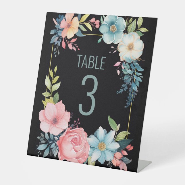 Beautiful Colourful Watercolor Floral Wedding Pedestal Sign (Front)